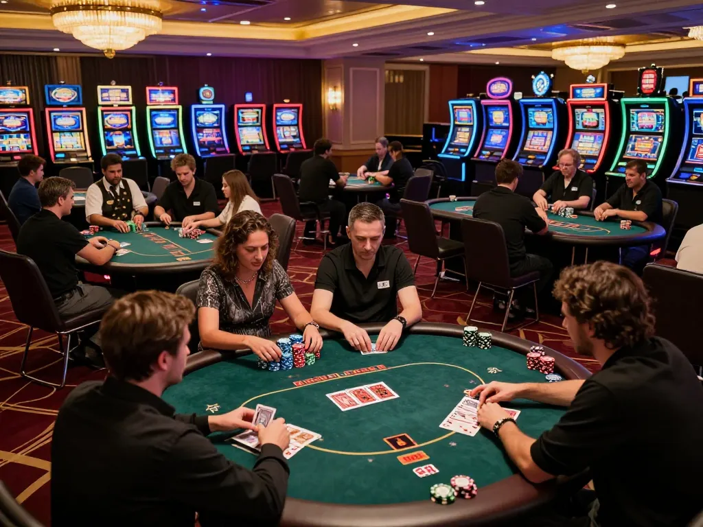 Pucuk138 action at a vibrant casino poker table with players strategizing their bets