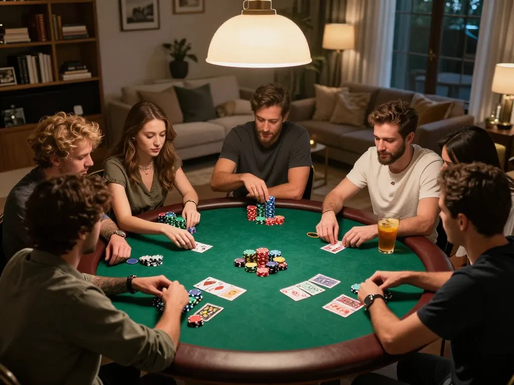 Poker game at home with friends at https://9bet.works/, showcasing strategic gameplay and vibrant social atmosphere.