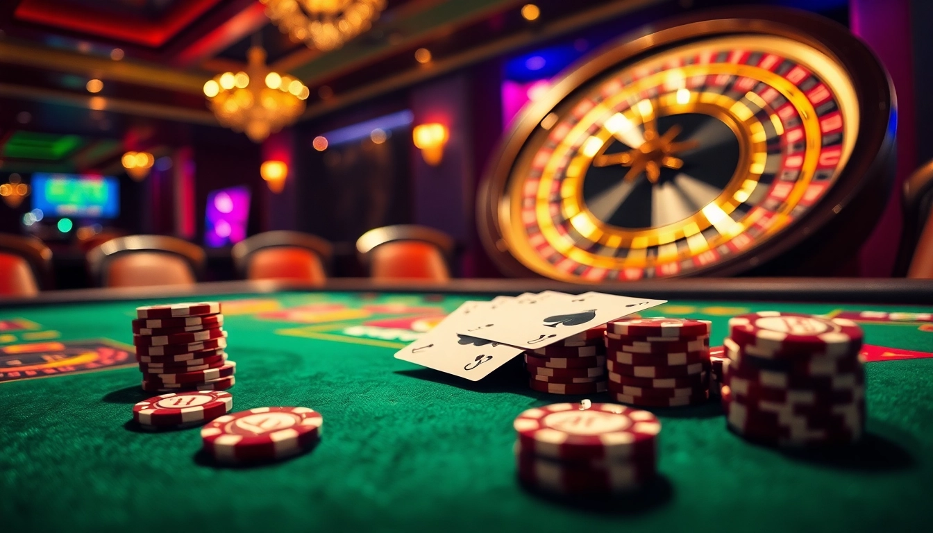 Experience high-stakes poker at 888VI with luxurious chips and cards in a vibrant casino.