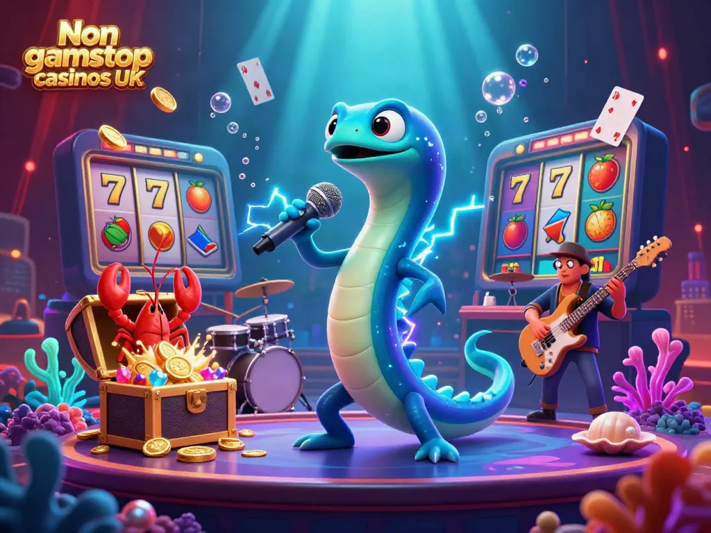 Experience exciting games at Non gamstop casinos UK with an electric eel DJ and vibrant casino elements.