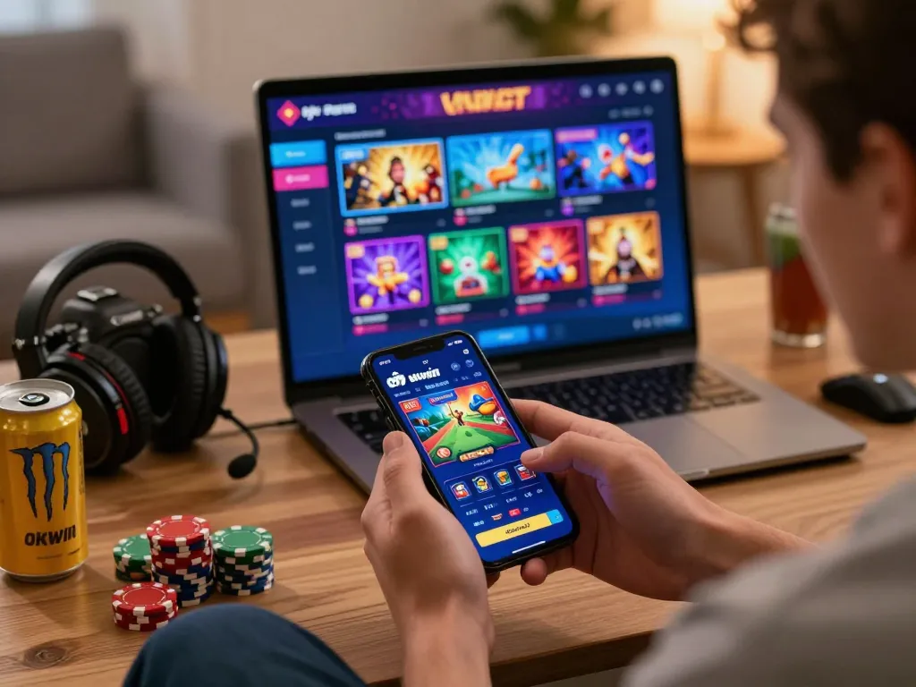 Captivating gaming experience at https://okwin68.net/ with players engaged in online betting activities in a vibrant atmosphere.