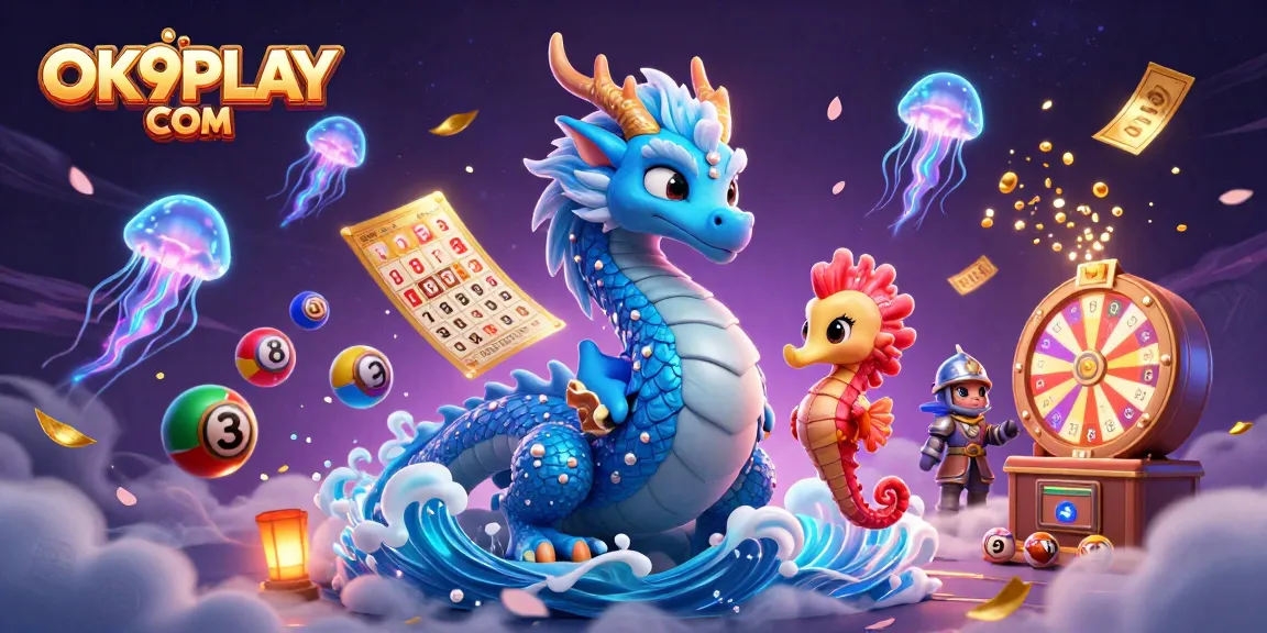 Experience excitement with OK9PLAY COM in this vivid casino-themed 3D illustration.