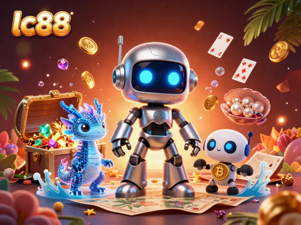 Experience exciting gameplay at lc88, featuring a vibrant scene with animated casino characters and treasures.