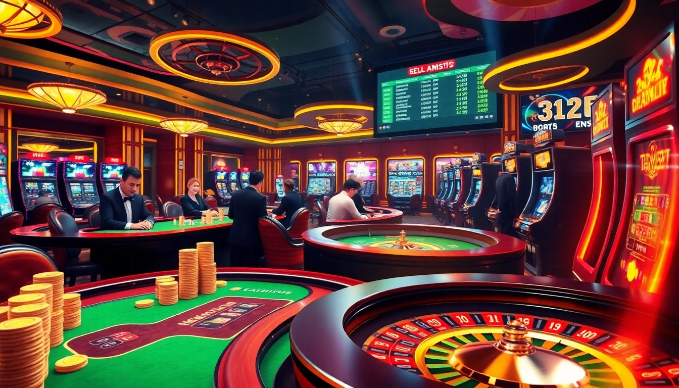 Exciting online gambling action at https://tylekeonhacai5.plus/ with colorful tables and poker chips.