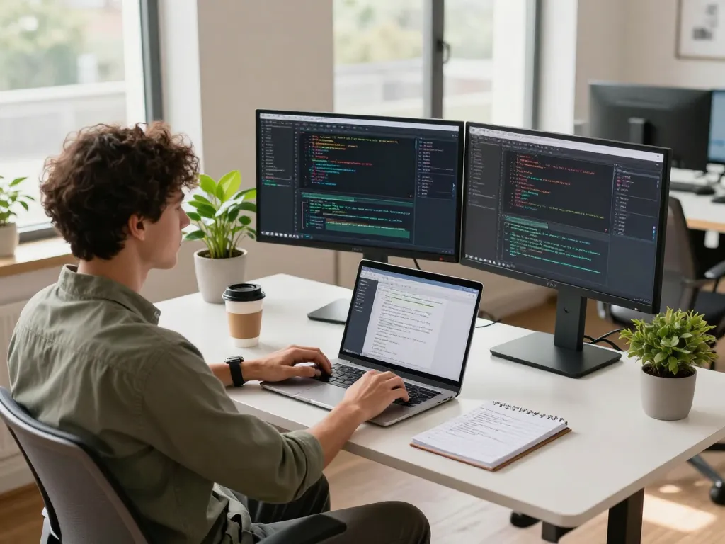 Innovative tech workspace displaying c168.date with a developer coding efficiently.