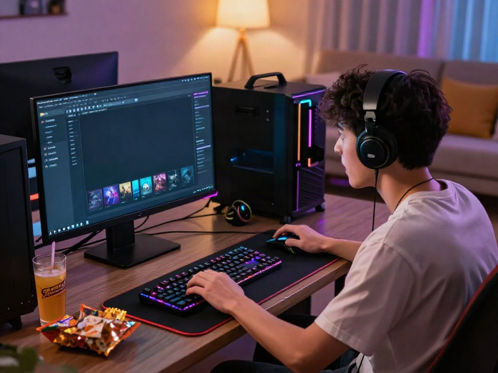 Engaged player navigating the 78win online gaming platform in a vibrant living room.