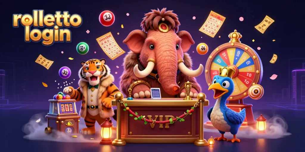 Engage with the rolletto login at an exciting casino entrance featuring vibrant characters and amazing game elements.