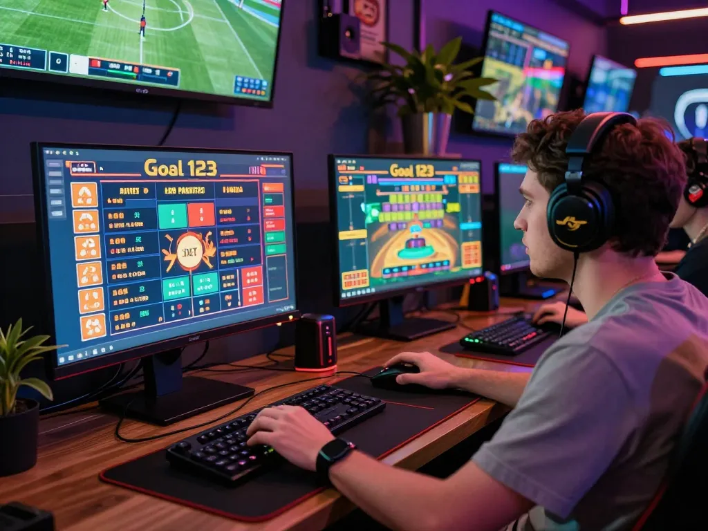 Exciting gaming setup showcasing Goal 123 online betting options with vibrant visuals and immersive atmosphere.