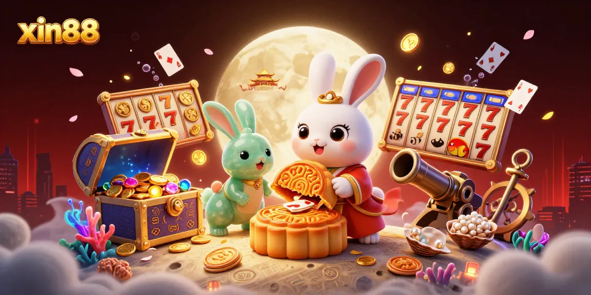 Join the fun with xin88 as the moon rabbit celebrates wins with golden mooncakes and exciting slot games