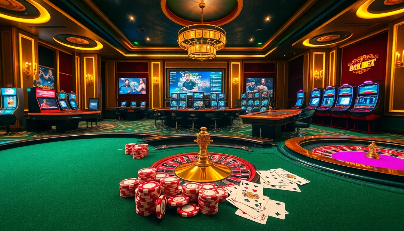 Experience the excitement of 8kbet with professional gaming tables and vibrant online casino ambiance.