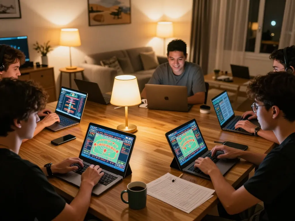 Kp88 players enjoying online gaming with strategy notes and focused expressions
