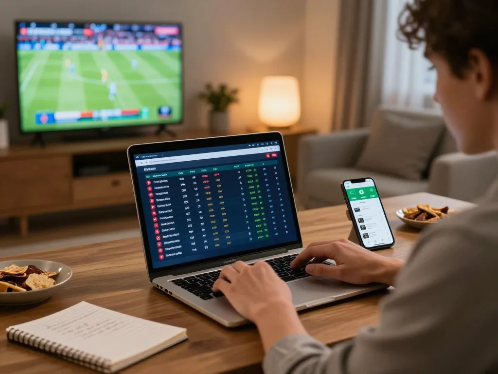 Person engaging with uu88 sports betting on laptop while watching a live game