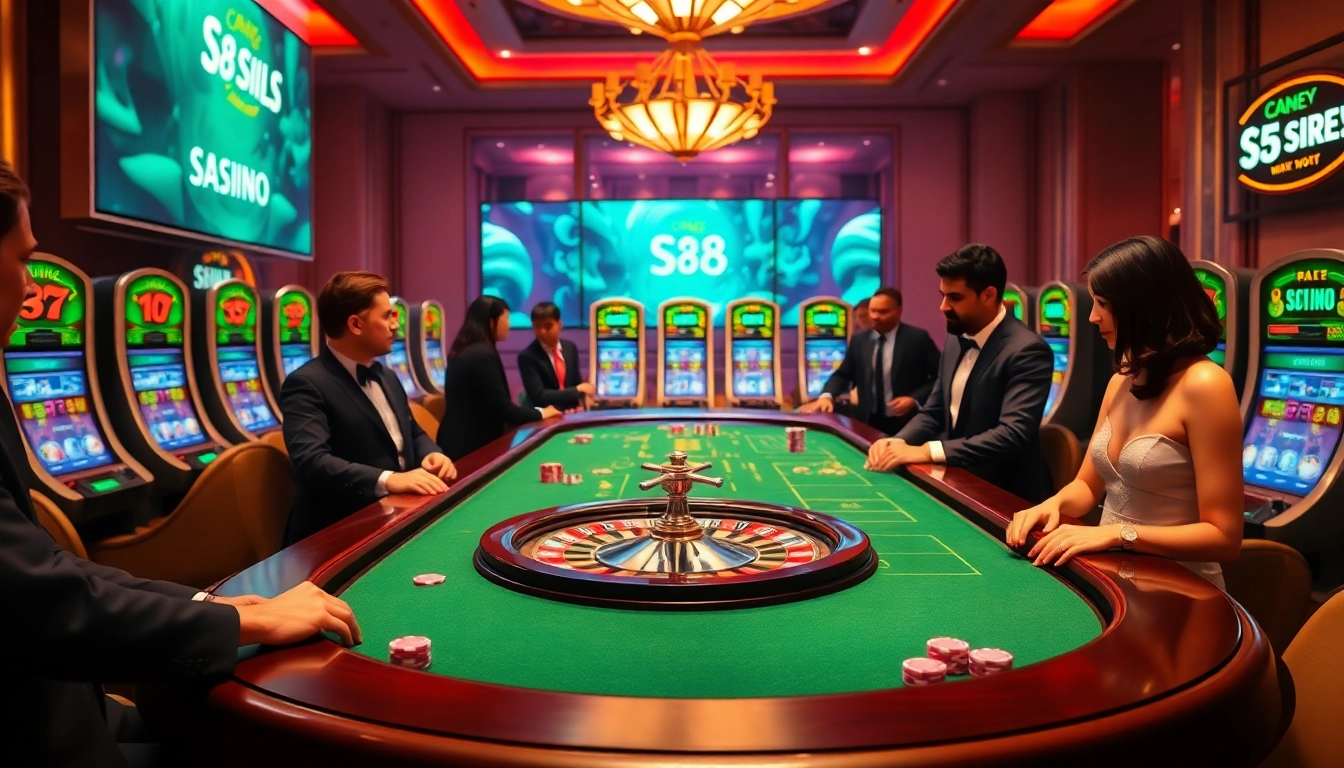 S8 casino scene showcasing a vibrant gaming table filled with action, chips, and excitement.