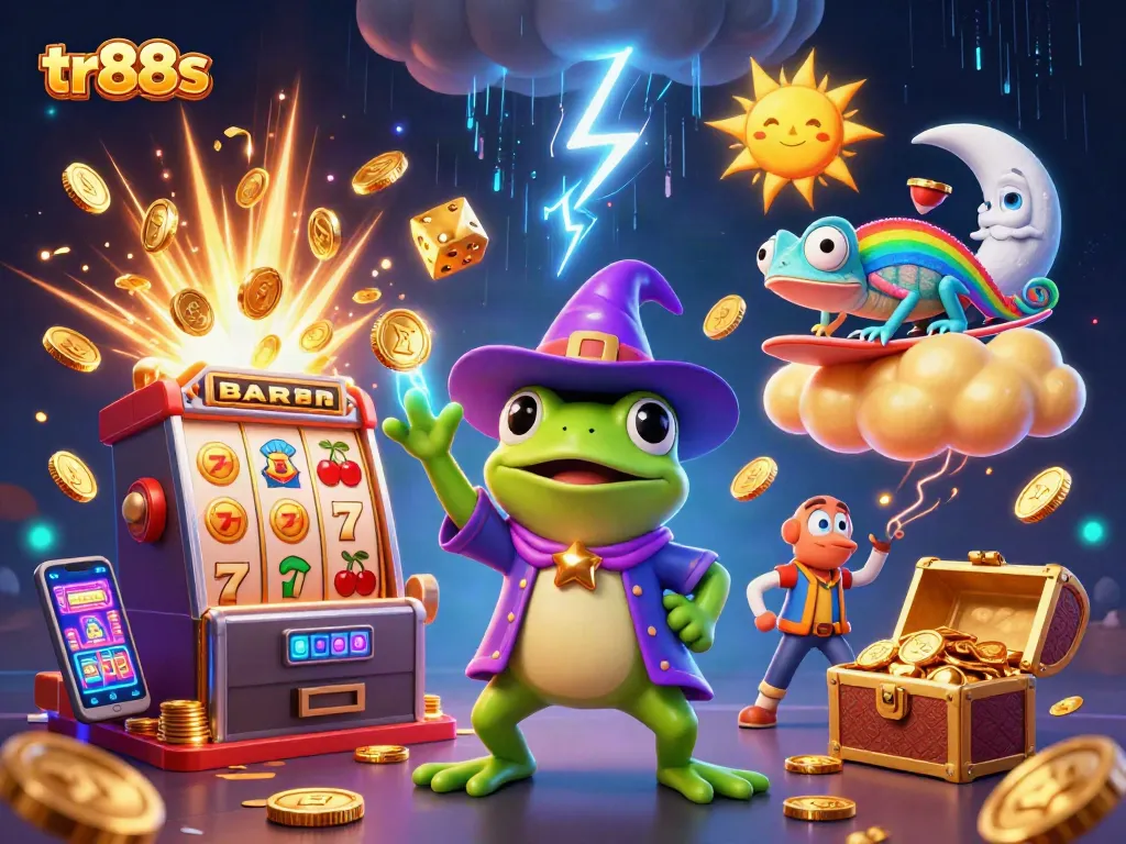 Experience exciting winning spins at tr88s with a vibrant casino scene featuring characters and games.