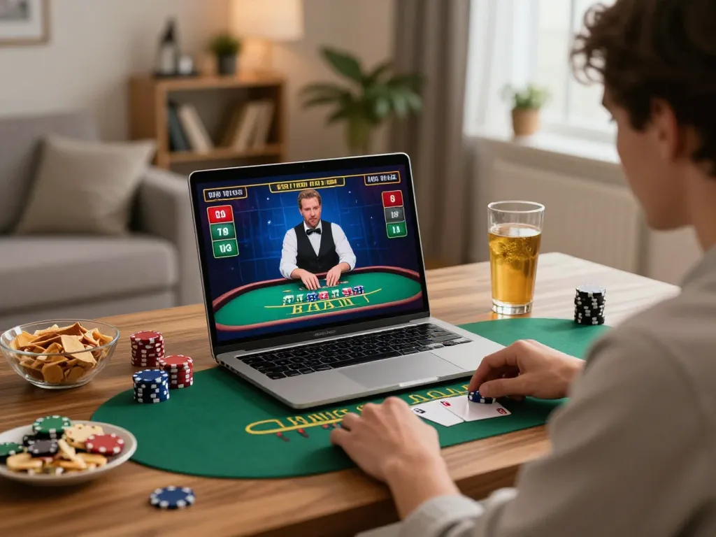 Engaged player strategizing bets on tip88 during an intense live dealer blackjack game at home