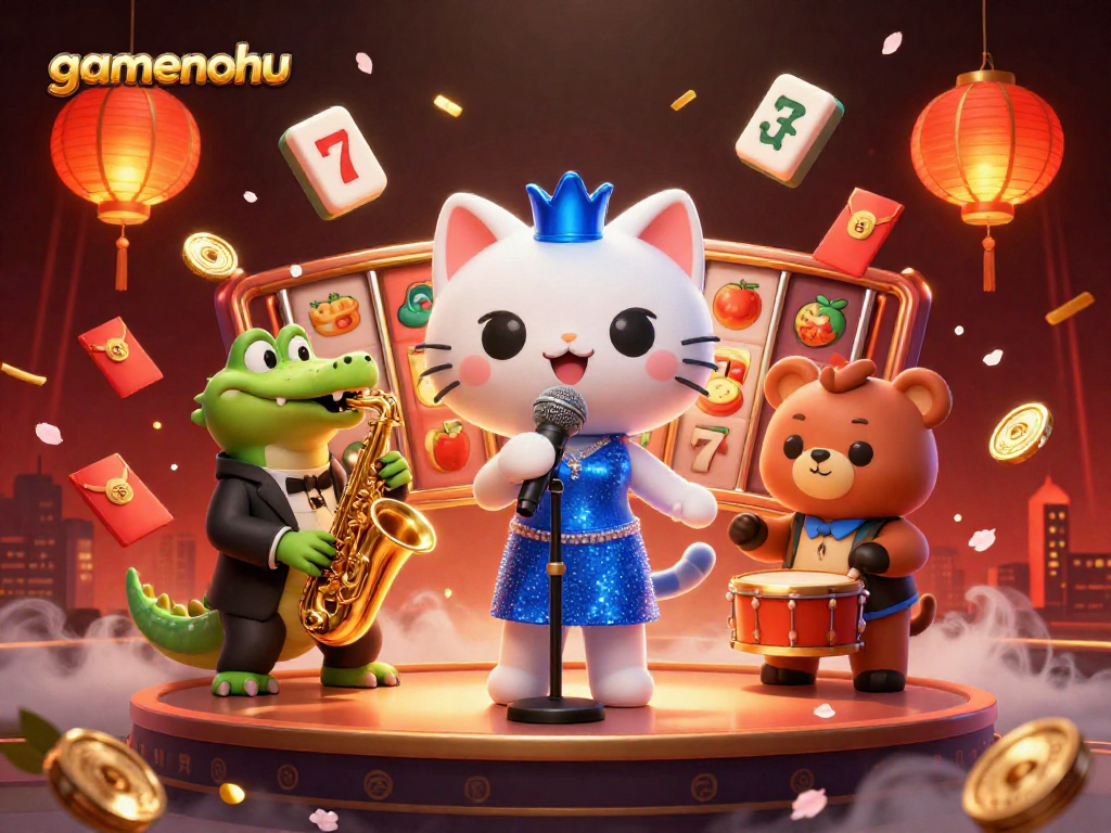 Engage with gamenohu at the vibrant casino scene featuring energetic characters and dynamic gaming elements.