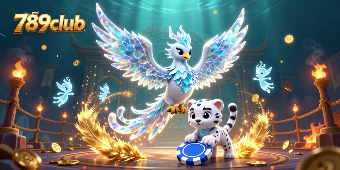 Engage with the vibrant 789club gaming experience featuring a phoenix, snow leopard, and ice sprites.