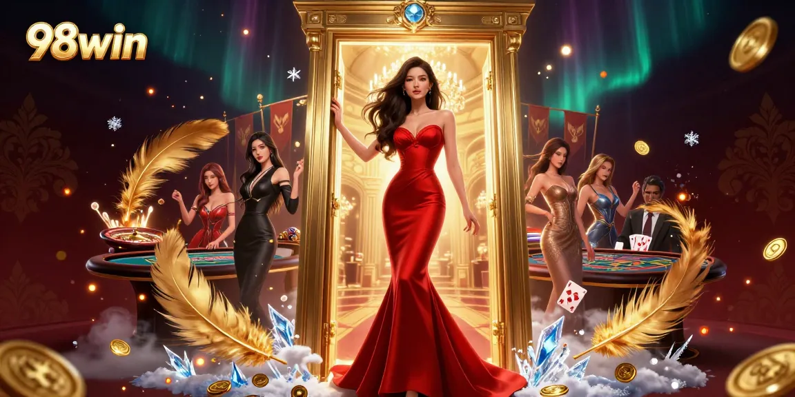 Experience the lively atmosphere of 98win with a stunning casino scene showcasing excitement and rewards.