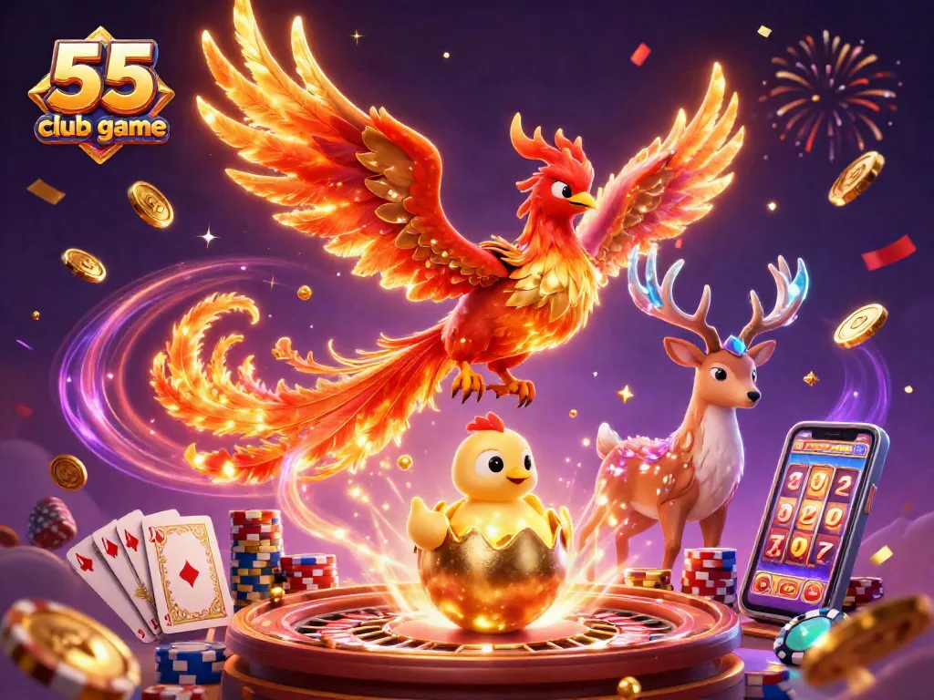 Win big with colorful visuals in this 55 club game illustration, blending excitement and gaming.