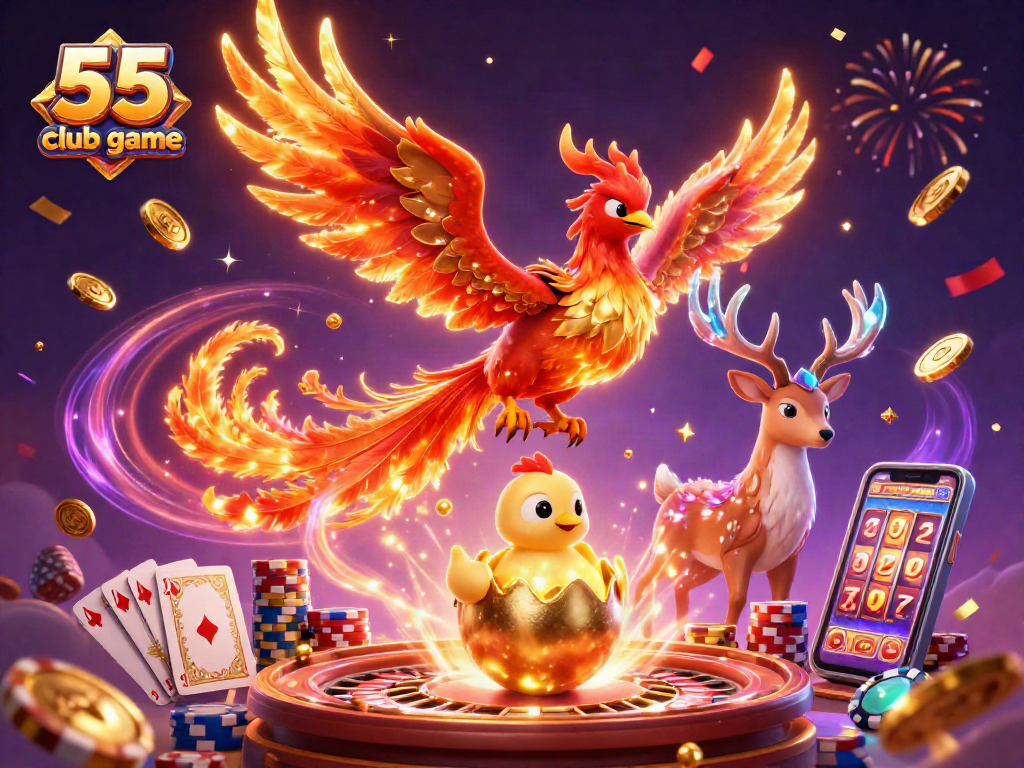 Win big with colorful visuals in this 55 club game illustration, blending excitement and gaming.