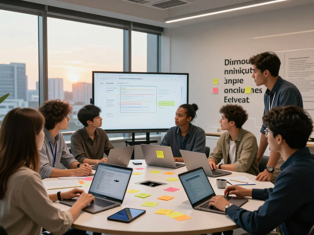 Brainstorming session on ai +18 innovation with diverse team in modern office.