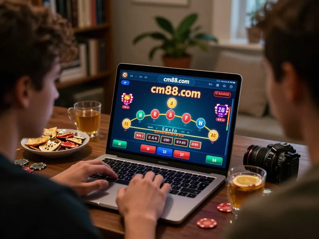 Engaging online blackjack gameplay on cm88.com, showcasing player strategy and home comfort.