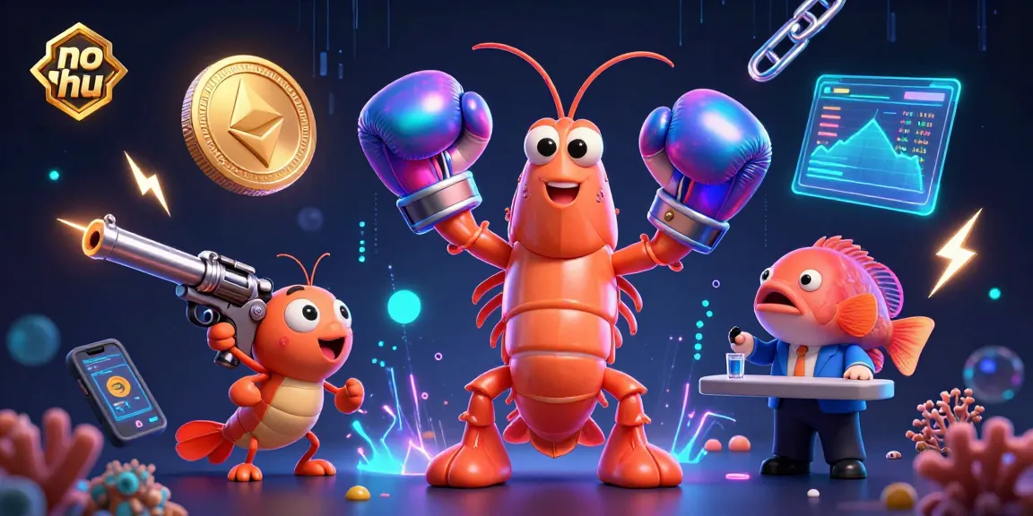Engage in exciting no hu gaming with vibrant characters and glowing crypto elements in this casino-themed illustration.