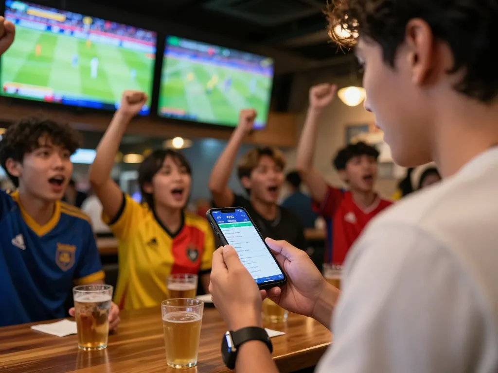 Soi Kèo app in action as fans cheer at a sports bar during live matches.