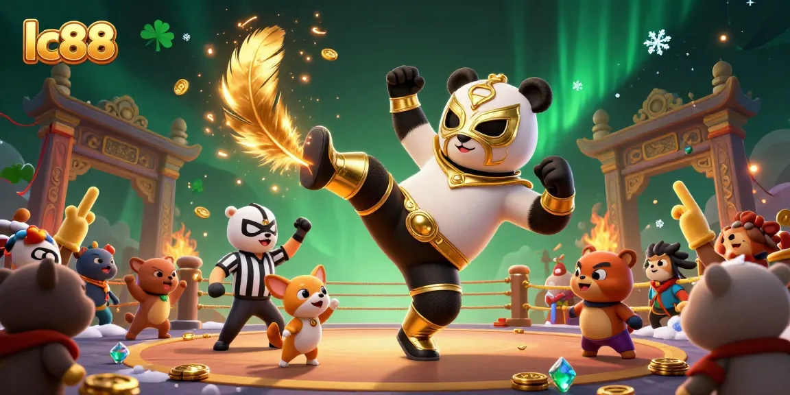 Experience excitement at lc88 with a thrilling wrestling match atmosphere and gold coins scattered around