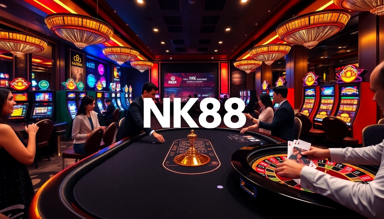 Experience the excitement at NK88 with players placing bets on a vibrant casino table.