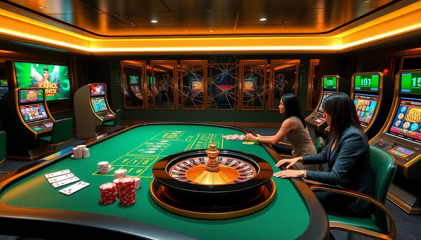 Experience thrilling gaming action at https://ww88.directory/ with poker chips and slot machines in an elegant casino setting.