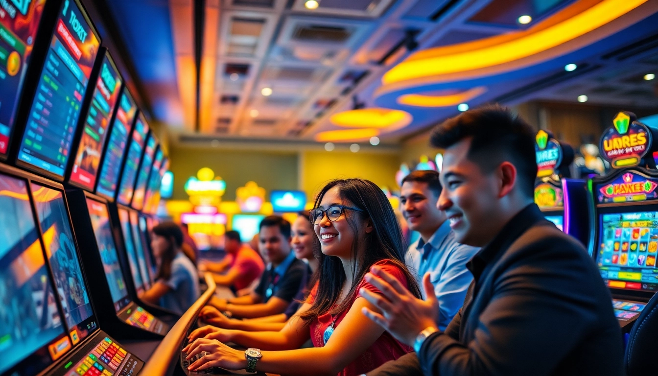 Exciting online gaming atmosphere at sbobet.dance with diverse players engaged in betting activities.