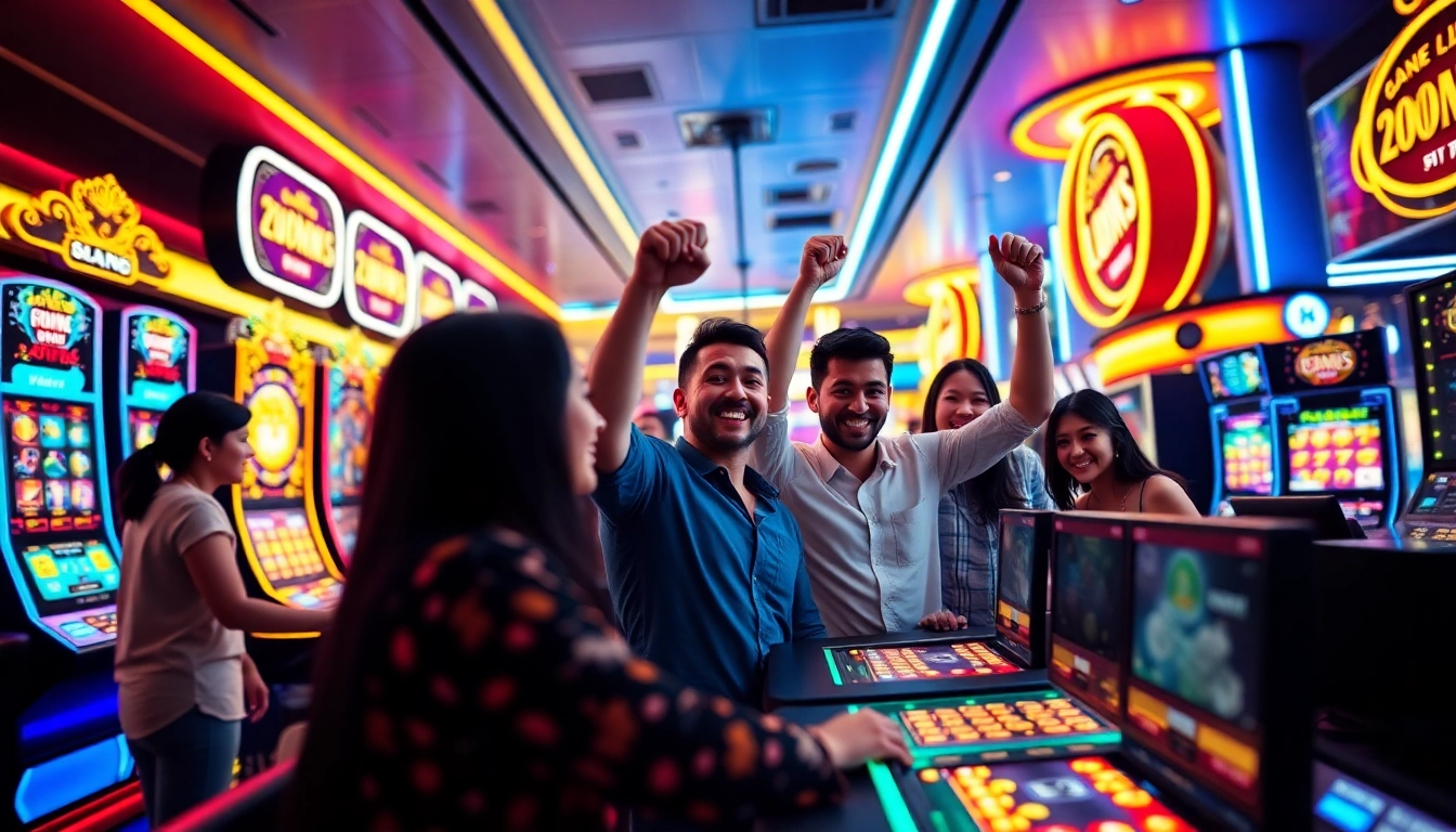 Exciting atmosphere at luck8win.live showcasing players celebrating wins in a modern online casino.