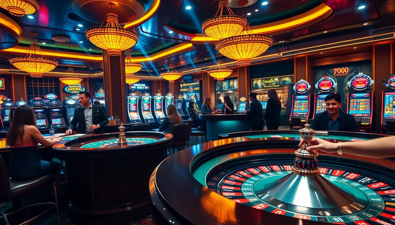 Players enjoying poker at nohu90's vibrant casino tables, filled with excitement.