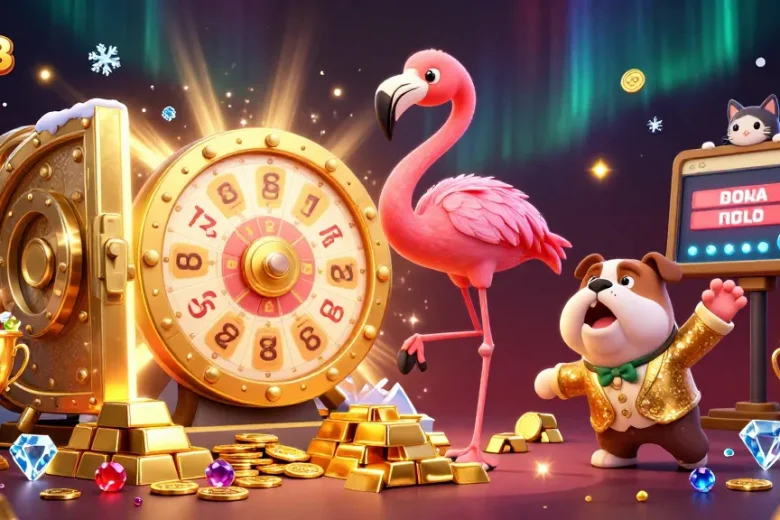 Experience excitement with ao88 in a vibrant game show scene featuring a flamingo host and other lively characters.