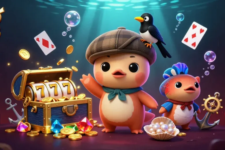 Play thrilling games at go 88 with dynamic visuals showcasing a playful Nessie and vibrant gambling elements.