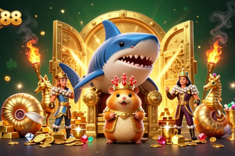 Experience thrilling action with MM88's golden hamster king reigning over treasure.